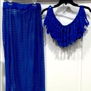 MeshTasseled crop-top high-split 2pc cover-up